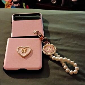 Elegant Pink Phone Case with Pearl Charm